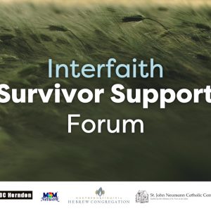 "Interfaith Survivor Support Forum" slide with partner logos