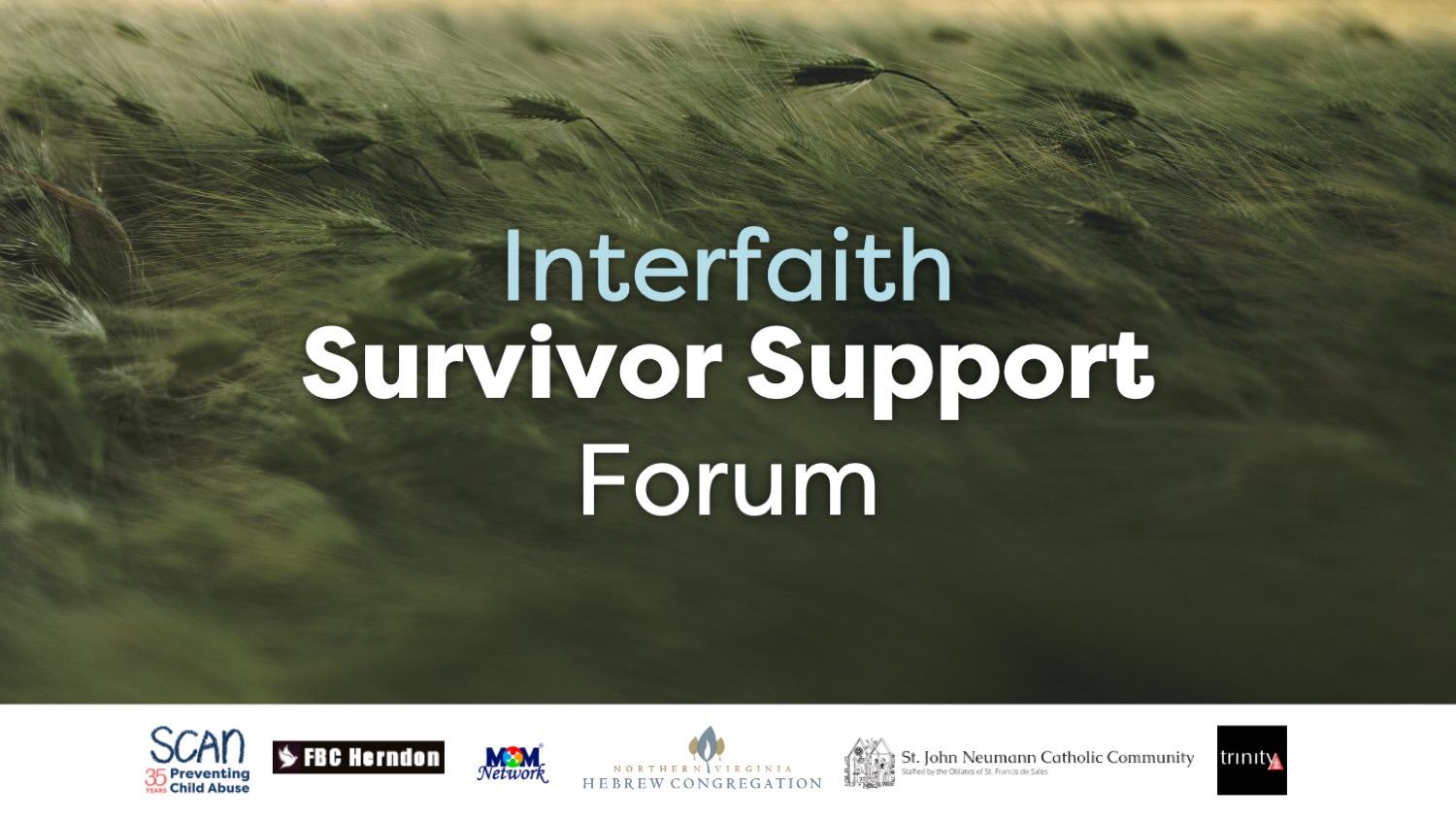 "Interfaith Survivor Support Forum" slide with partner logos